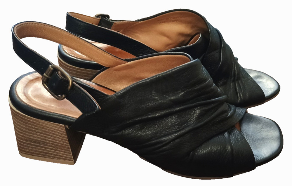 BUENO Eden Black Open Toe Slingback SUPER SOFT Leather Sandals sz 41 US 9.5 10